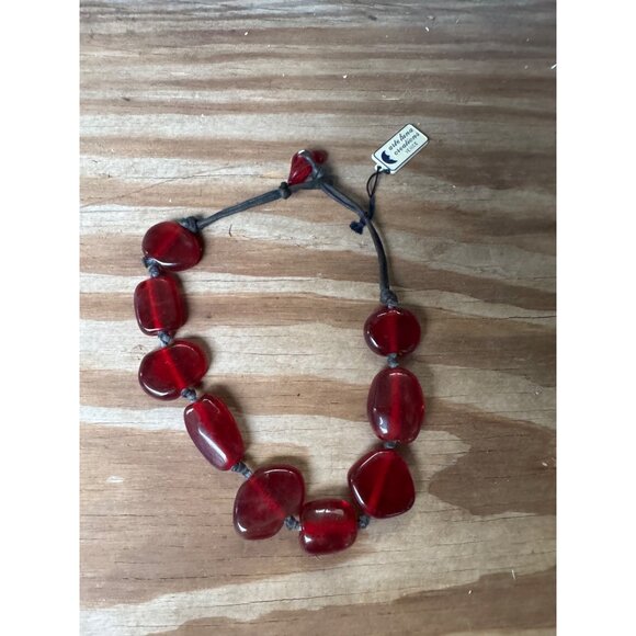 Chunky Red Glass Bead Necklace With Adjustable Cord By Arte luna beads - Picture 2 of 4